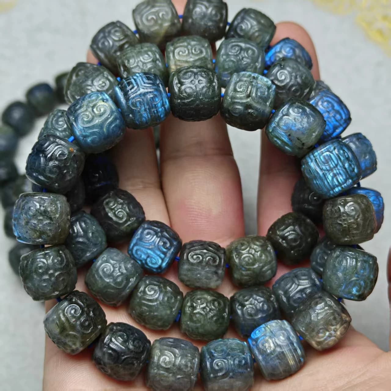 Perles de tambour en labradorite naturelle AAA, motif ruyi, lisses et rondes, pour la création de bi