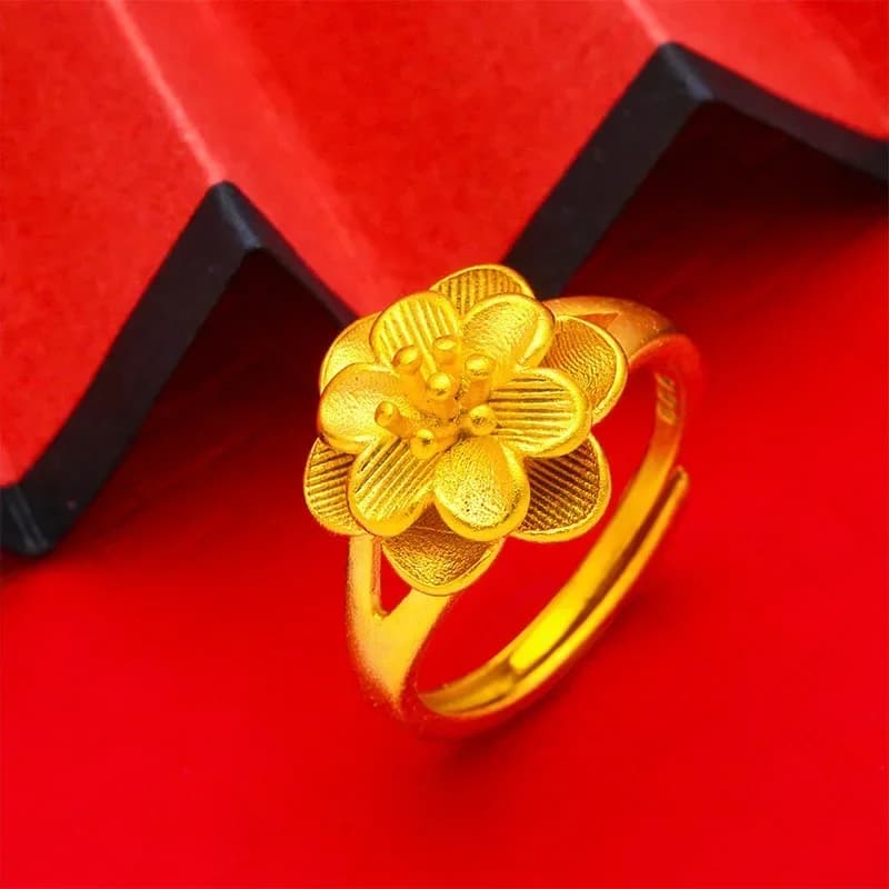 EternaGold – bague en or véritable 24K pour femmes, réglable, Au999, grande fleur de pistil, cadeau 