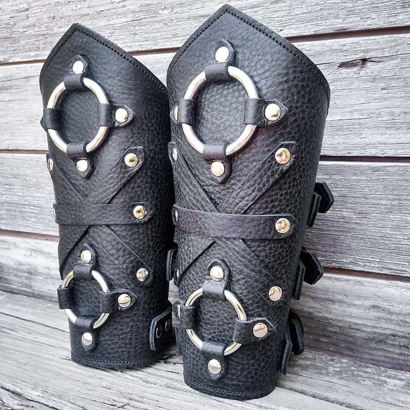 Medieval Viking Knight Leather Ring Bracers Steampunk Archer Arm Guard Armor Cuff Men LARP Costume A