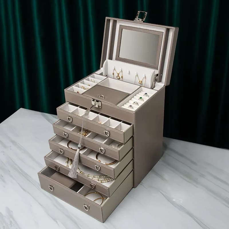 Boîte d'Évaluation de Bijoux de Grande Capacité, 6 Couches, Boîtes de Rangement Multifonctionnelles,
