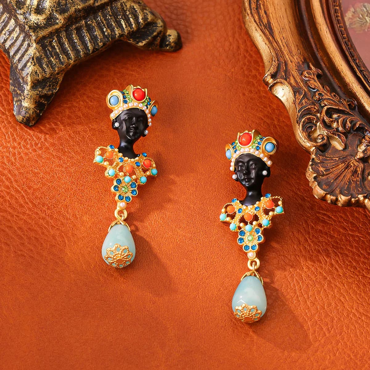 Boucles d'oreilles en verre coloré de style égyptien, mode ethnique rétro européenne, bijoux antique