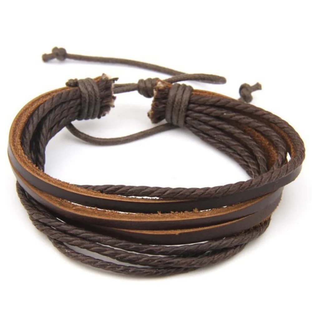 Bracelet en cuir tressé à la main, style décontracté, multi-couches, à lacets, pour homme