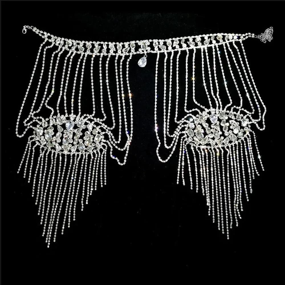 Collier de épaule en strass au design luxueux, chaîne en or/argent, élégante, pour femmes, style rét