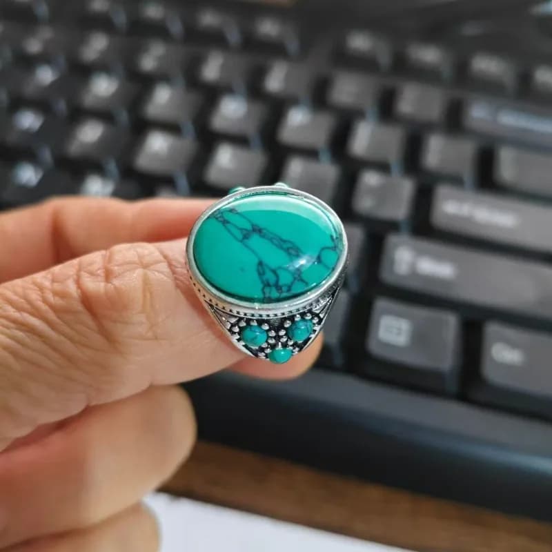 Bague en pierre Turquoise naturelle véritable, ouverture réglable, Style rétro, bijoux à breloques s