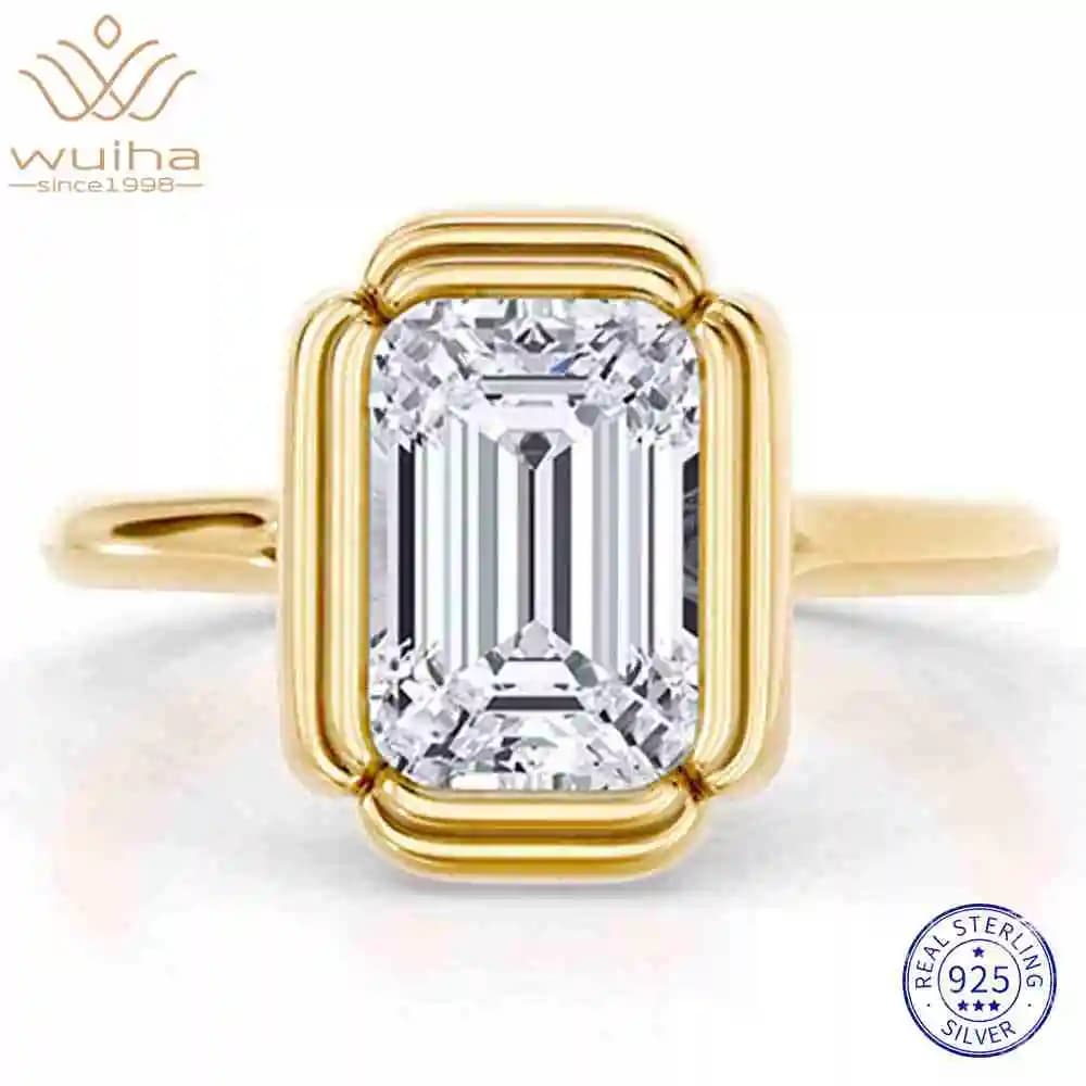 WUIHA Bague Fleur de Fleur de Lys en Argent Sterling 925 avec Moissanite Véritable GRA Taille Émerau