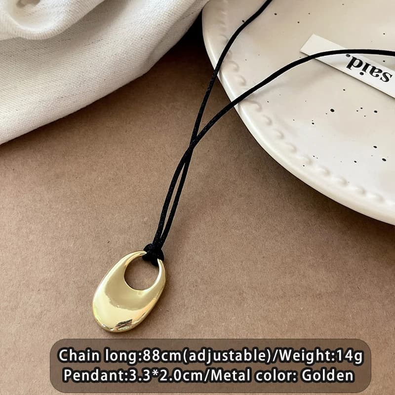 Collier pendentif ovale en métal polyvalent pour l'été, chaîne en corde de coton noire, accessoires 