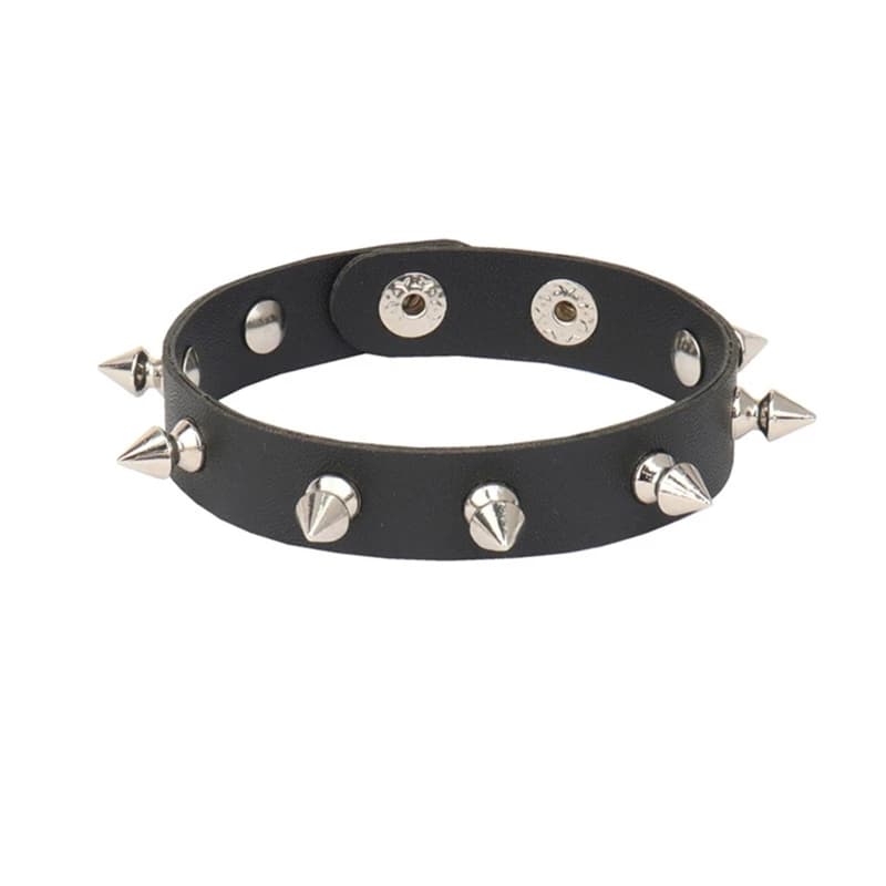 Bracelet Punk pour hommes et femmes, Goth, en cuir noir, avec pointes métalliques, Rivets cloutés, m