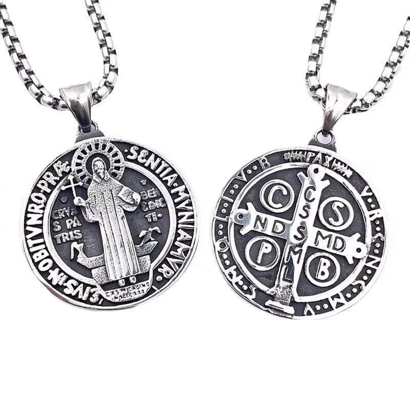 SAIYE-Collier pendentif en acier inoxydable de l'Ordre de Saint Benoît, bijoux en titane, exorcisme 