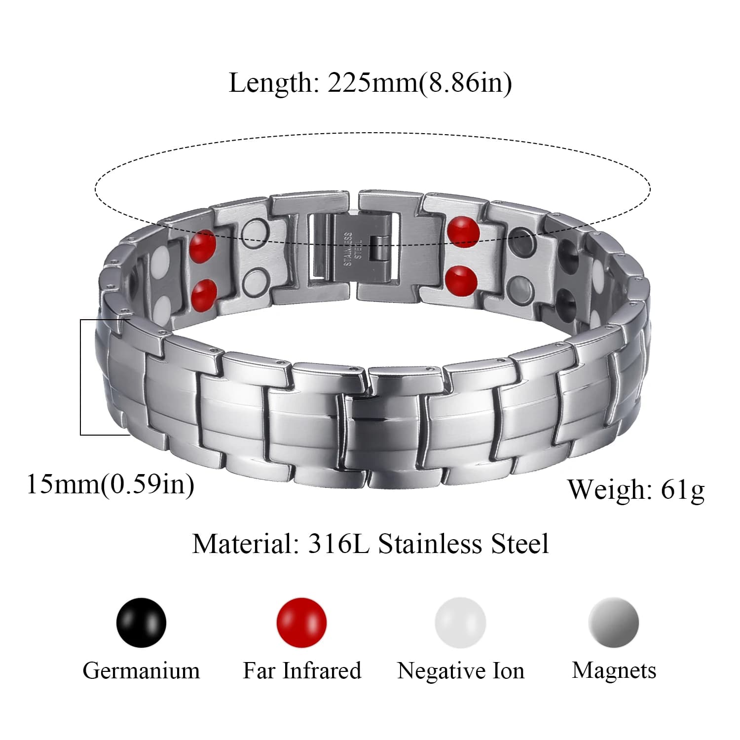 Bracelet Magnétique Thérapeutique Tendance pour Hommes, en Acier Inoxydable, Double Rangée de German