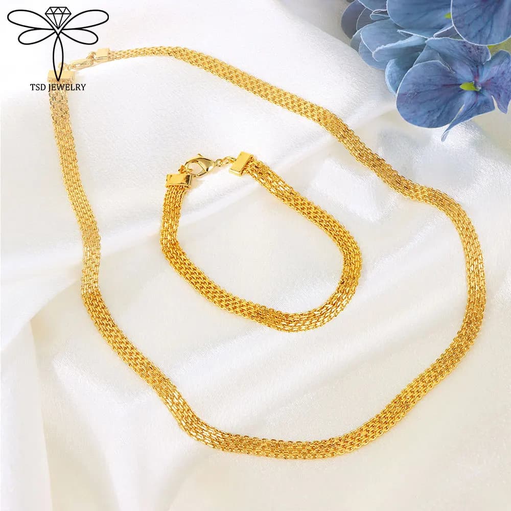Ensemble de bijoux de mariage plaqués or de dubaï, plaqué or 21 carats, collier Vintage de mariée ar