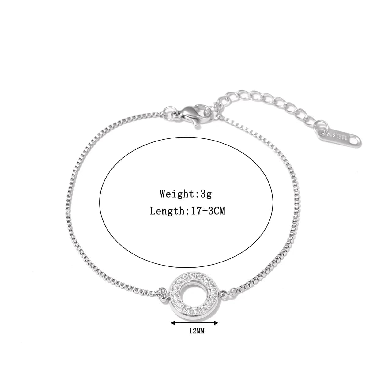 Bracelet géométrique circulaire en acier inoxydable, en Zircon, résistant à la rouille, en métal min