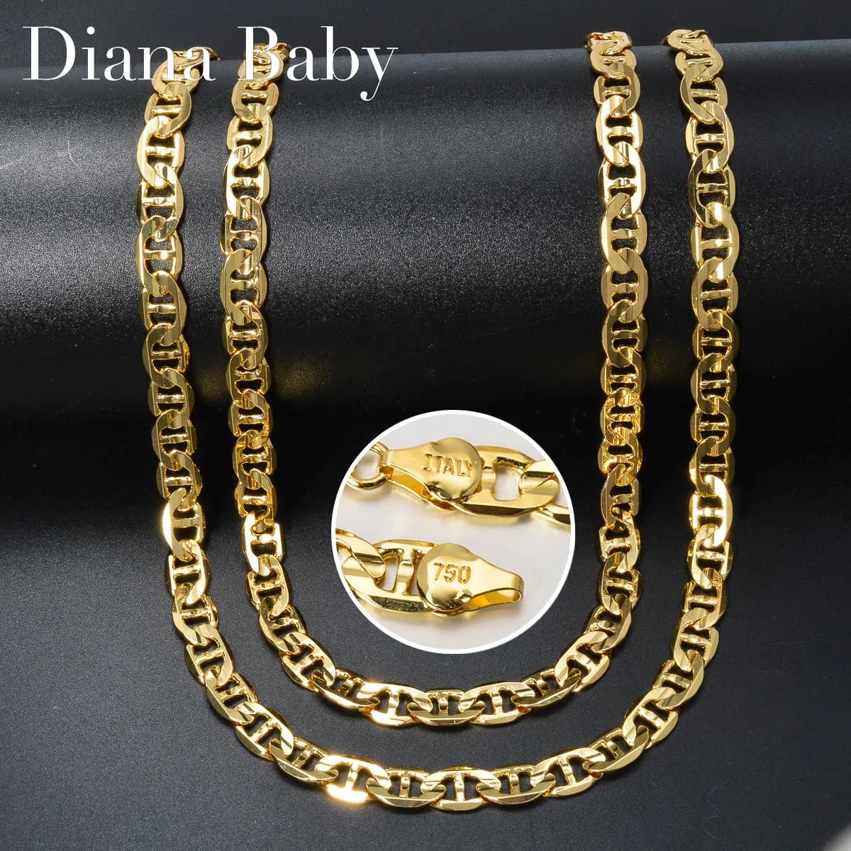 Collier Punk à chaîne épaisse, cadeaux de luxe tendance, italie 750, maillons en cuivre plaqué or 18