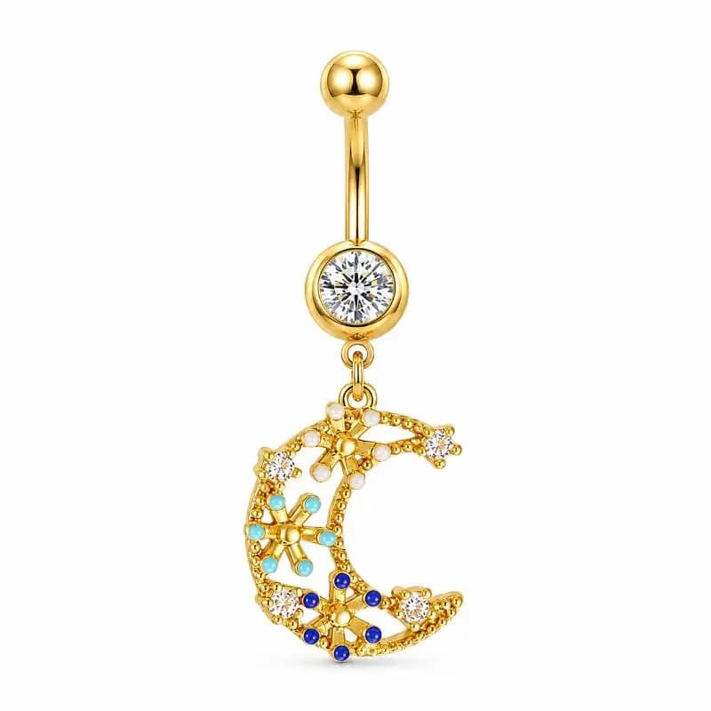 Anneaux de nombril en acier inoxydable de haute qualité avec zircon doré, bijoux de nombril charmant