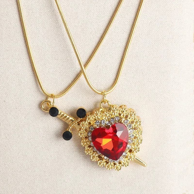 LATS 2 pièces peuvent être assemblés coeur et épée Zircon pendentif collier pour femmes hommes Coupl