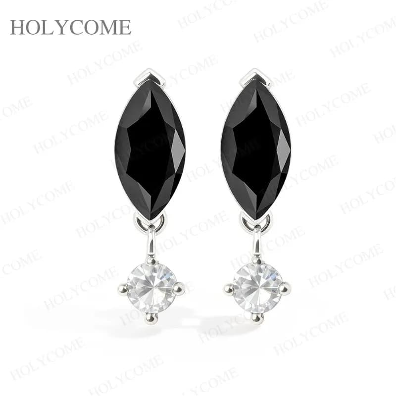 Boucles d'oreilles en moissanite taille marquise 2,4 ct, argent sterling 925, couleur D/noir/champag