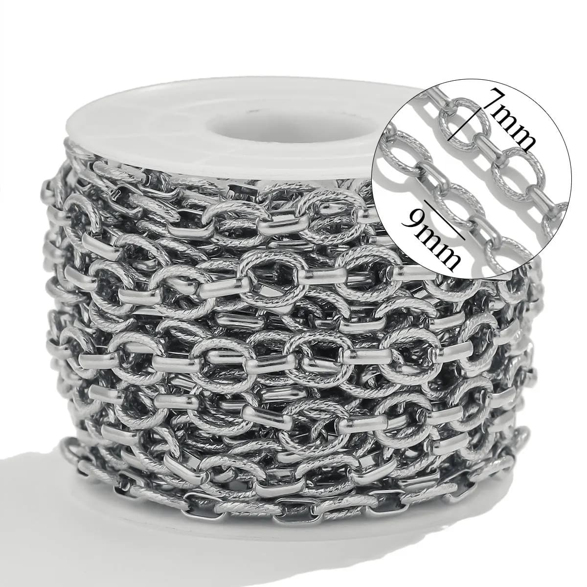 Gros maillons filetés en acier inoxydable de 1M, 7mm, pour bricolage, colliers en or, Bracelets, por