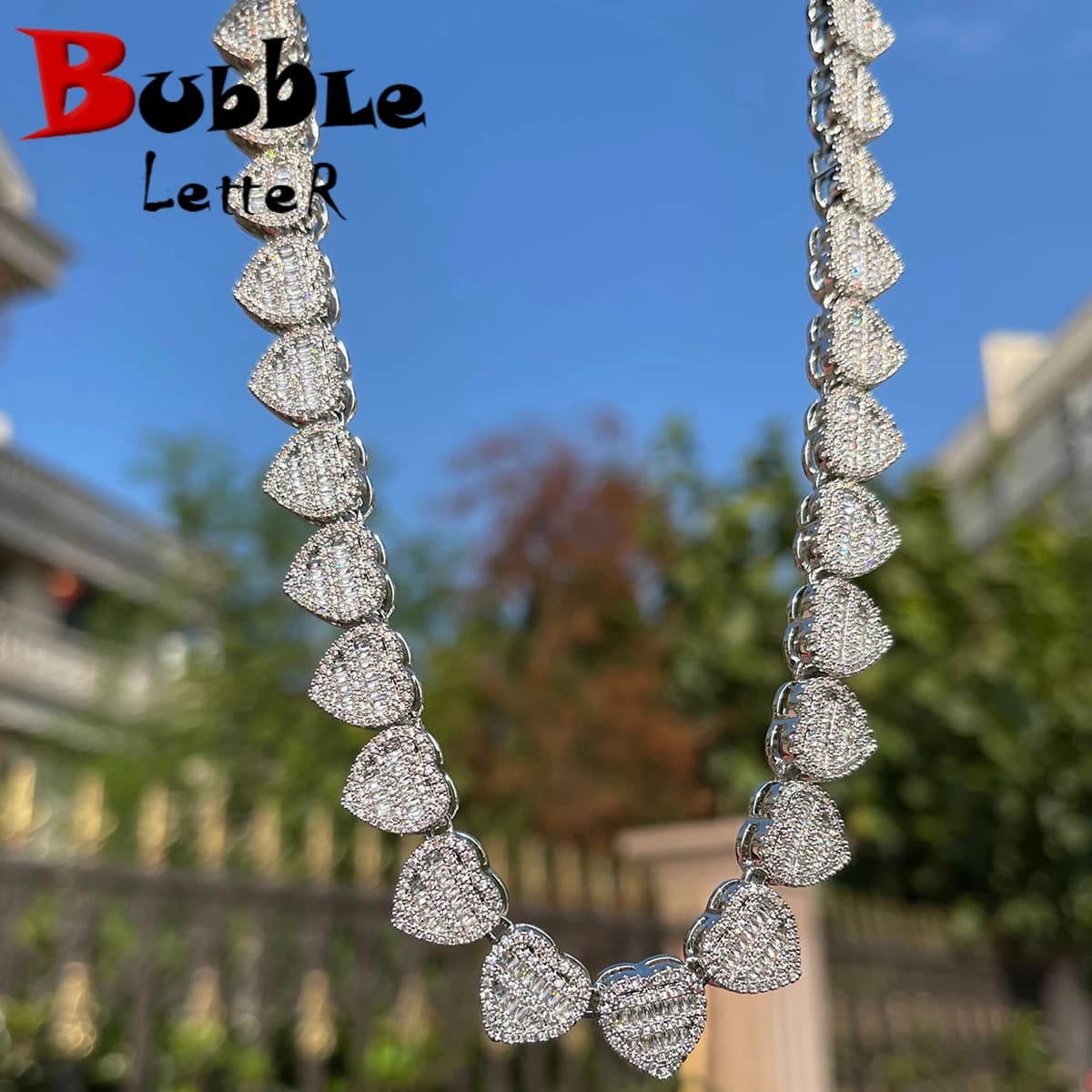 Collier en forme de lettres pour femmes, bijou en forme de Baguette, cœur écrasé, glacé, ras du cou,
