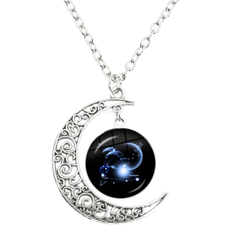 Collier pendentif en argent Scorpion, Sagitchlorus, Capricorne, Verseau, Document, Croissant de Lune