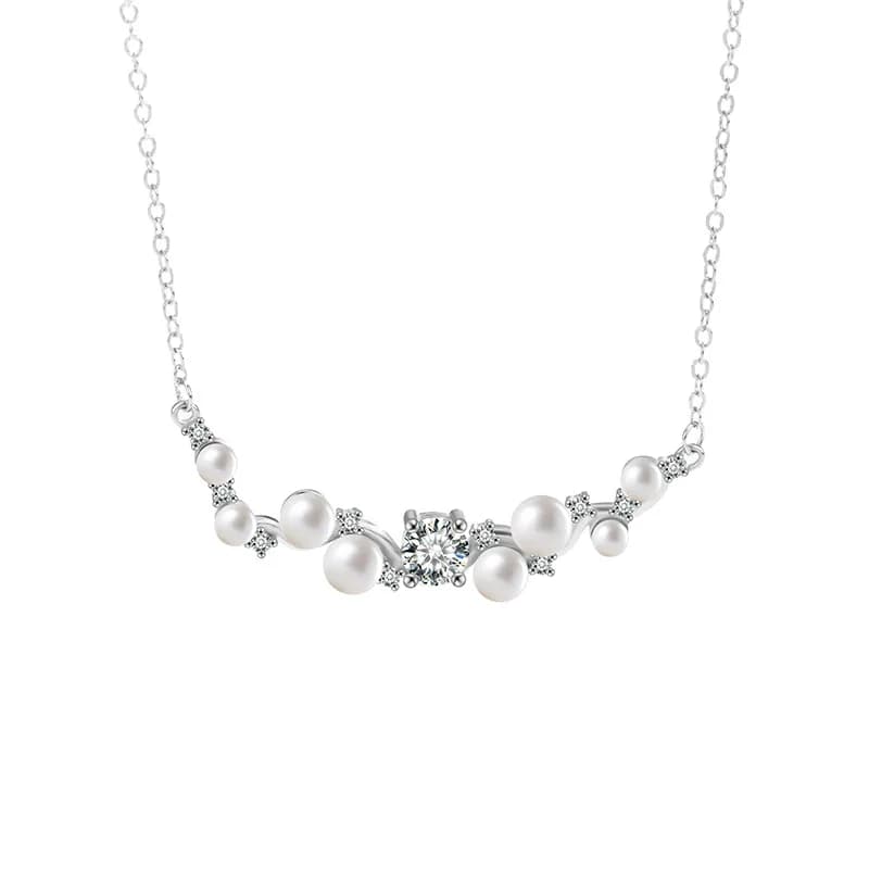 Collier pendentif sourire en argent S925, moissanite et perle, plaqué or blanc, bijoux fins pour fem