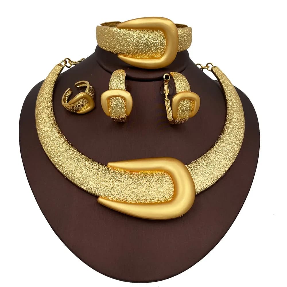 Ensemble de bijoux exagérés, couleur or dubaï, grand collier, Bracelet, grande boucle d'oreille afri