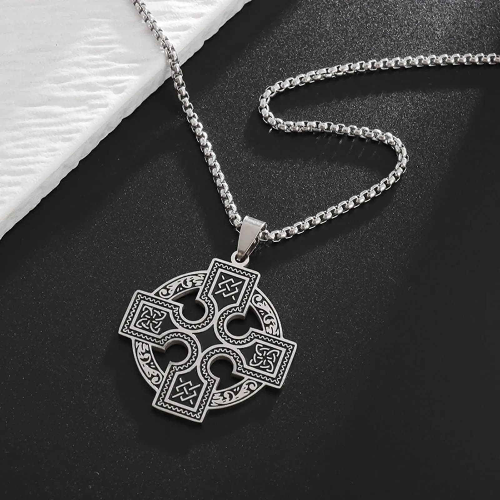 Collier pendentif noeud celtique croix celtique triquetra trinité irlandais noeud bijoux en acier in