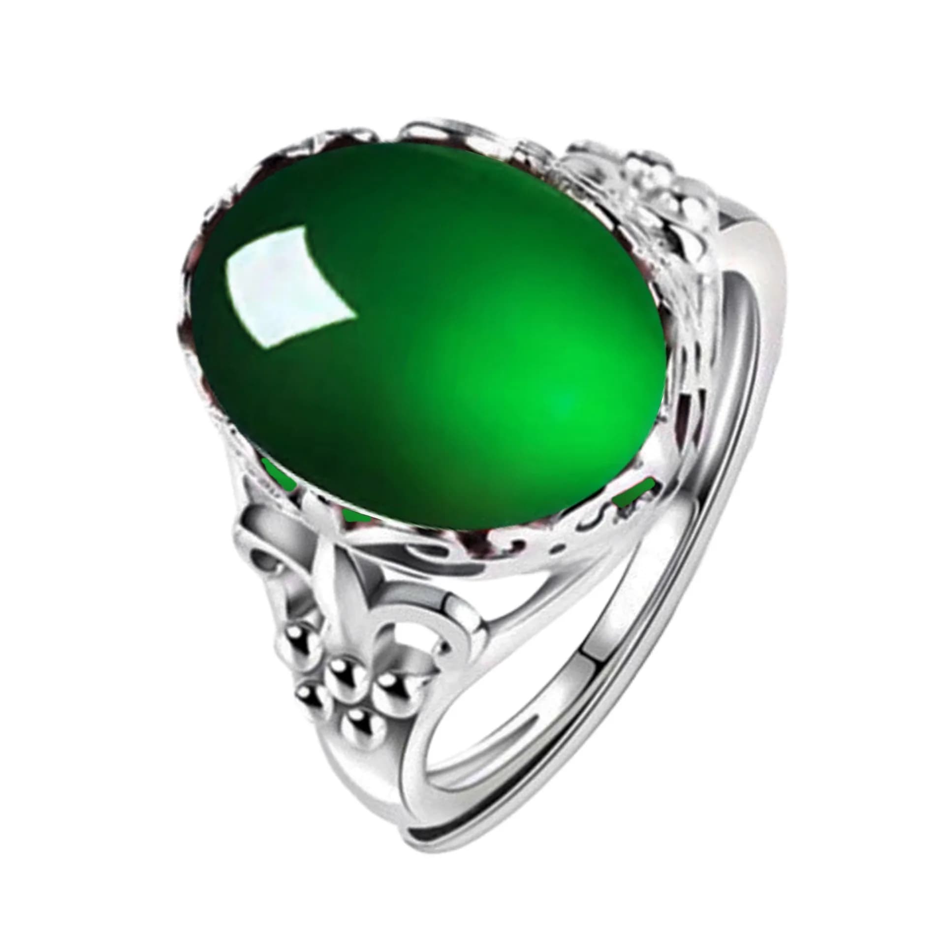 Bague en argent 925 avec imitation de jade naturel, design circulaire unique, bijou vert exquis, exc