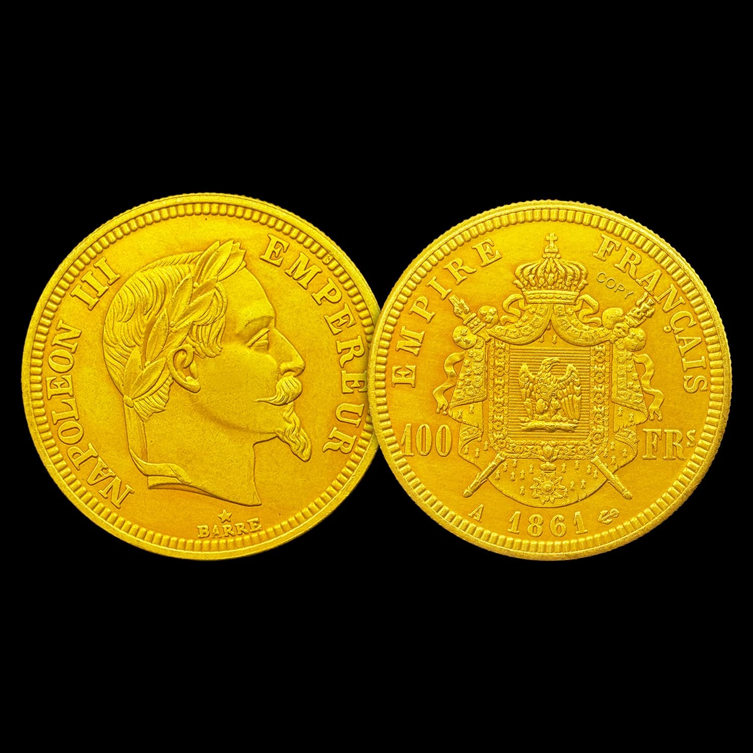 France 1861 Napoléon III ressemble une réplique de pièce d'or de 100 franc, collection de médailles 
