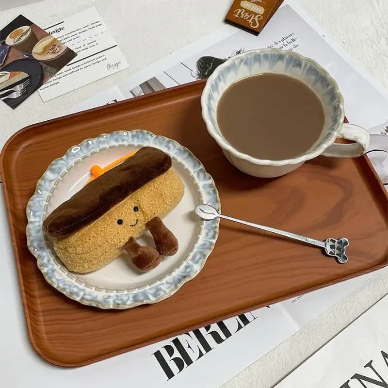 Porte-clés pendentif en peluche série thé de l'après-midi, mignon, simulation de tarte aux œufs, pai