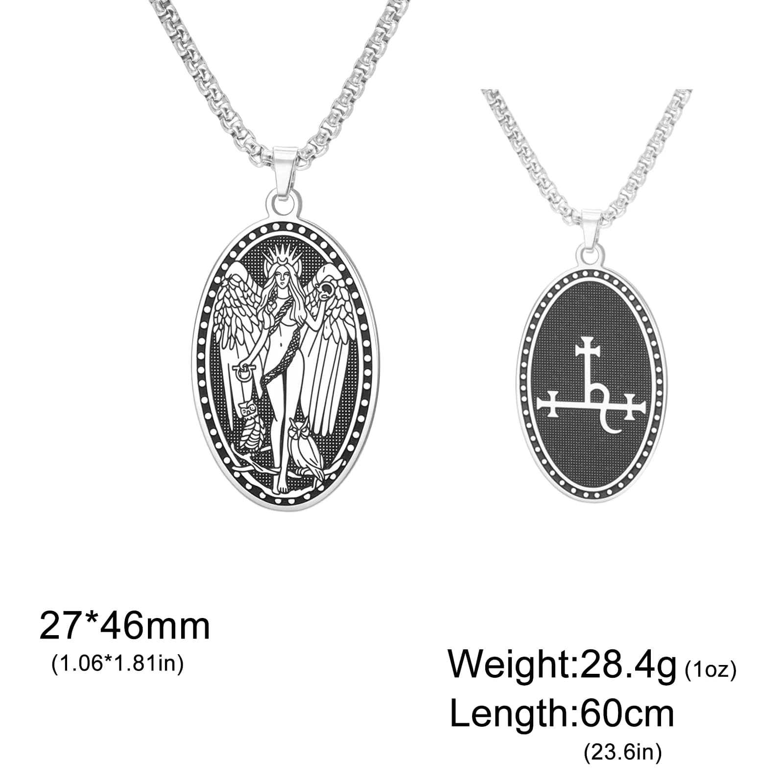 Collier ovale double face avec sigil de Lilith, pendentif Lilith ailée en acier inoxydable, bijoux o