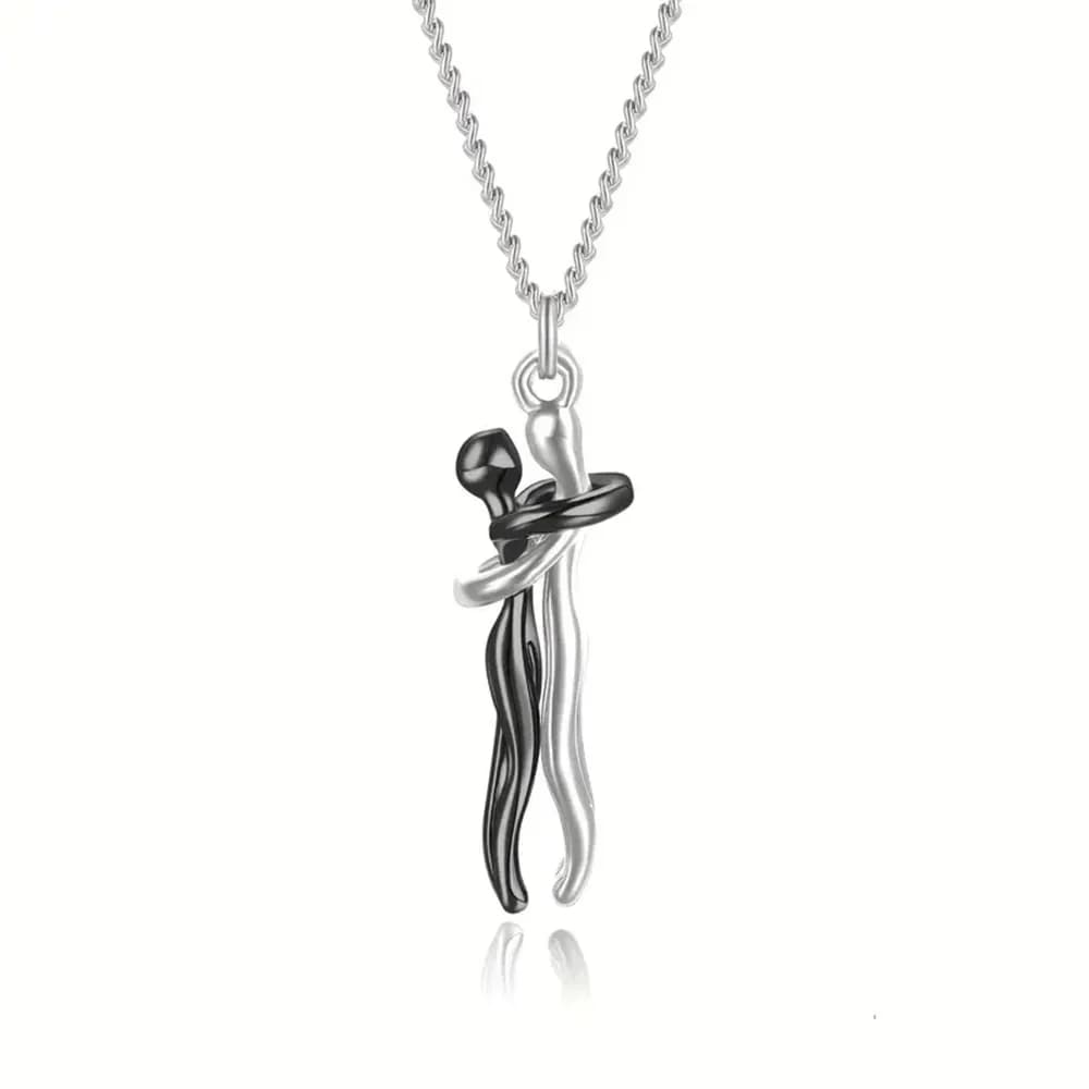 Collier en acier inoxydable pour couple, pendentif en forme de couple qui s'embrasse, adapté aux cou