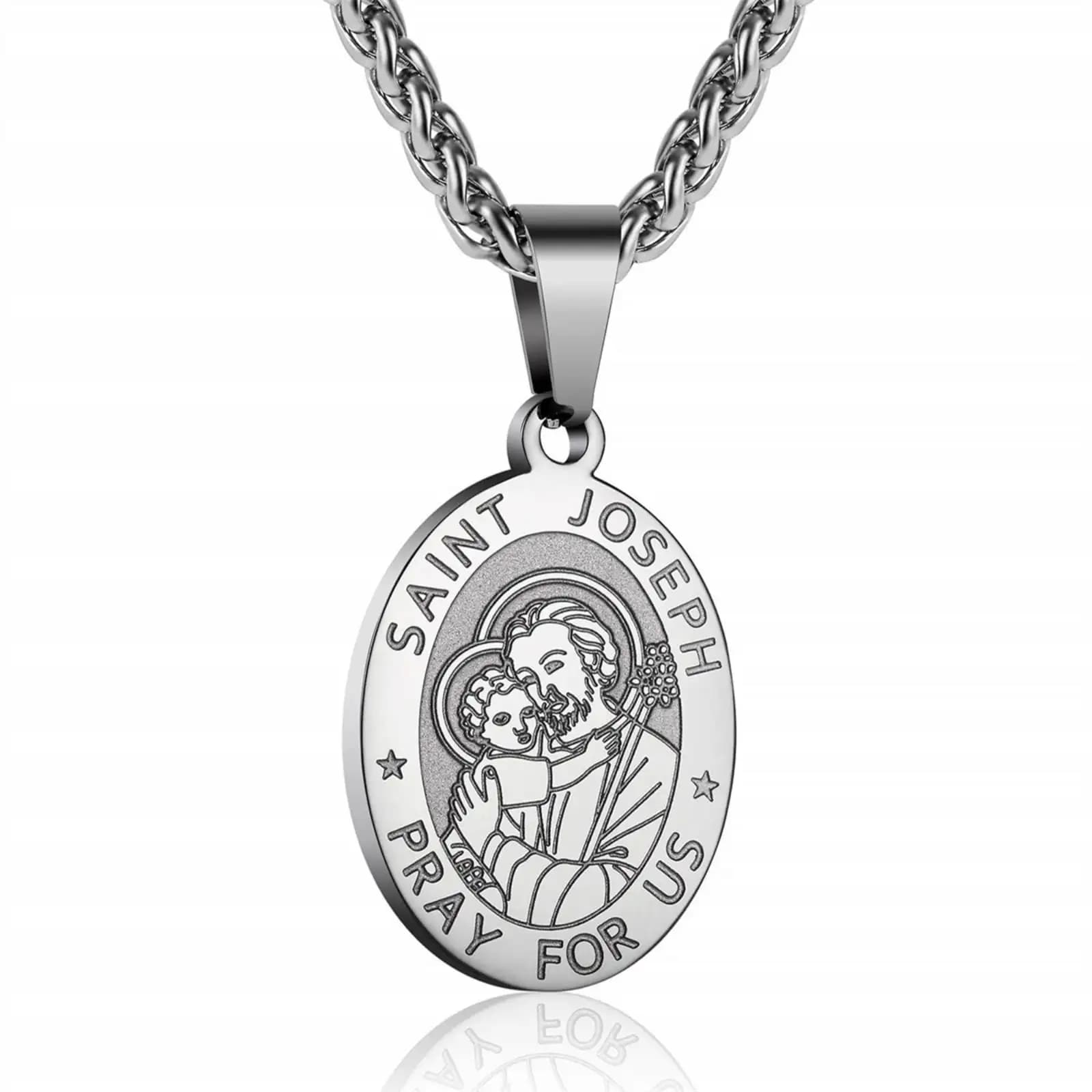 Collier pendentif Saint Joseph et Jésus pour femmes, bijoux chrétiens en acier inoxydable, cadeau