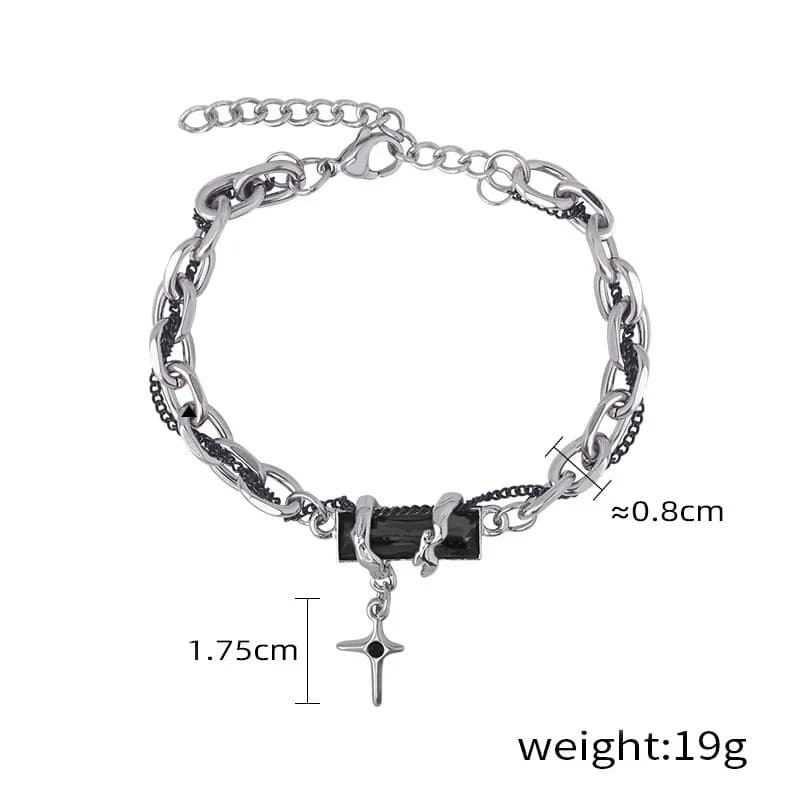 Bracelet rétro en Zircon noir pour hommes et femmes, chaîne étoile, Punk, en acier inoxydable, à por