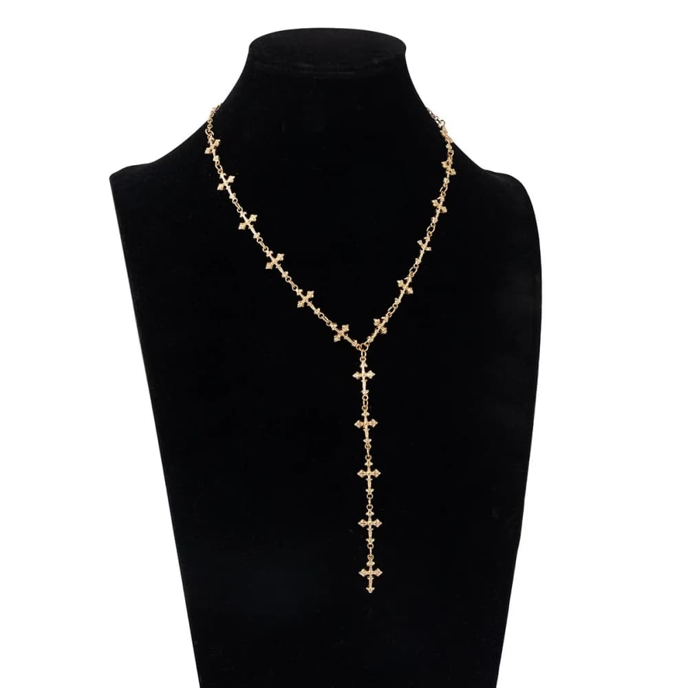 Collier en forme de Y avec pampilles couleur argent pour hommes et femmes, style hip-hop punk, longu