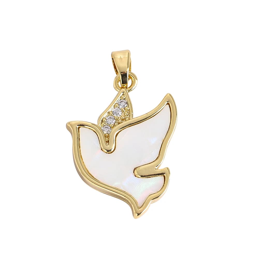 Pendentif pigeon plaqué or 18 carats, coquillage blanc naturel, breloques oiseaux colombe de la paix
