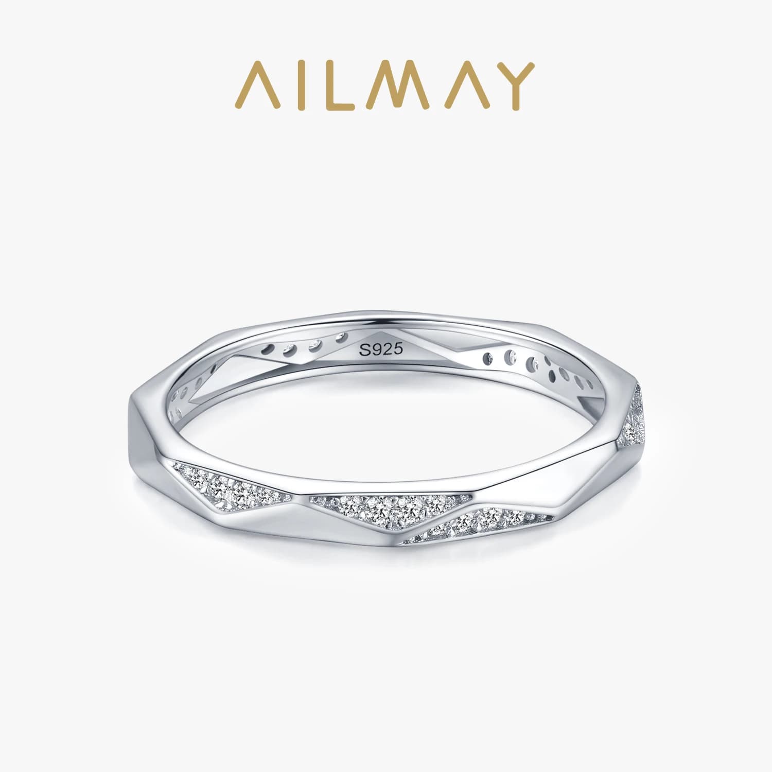 Ailmay – bagues en argent Sterling 925 véritable, Design géométrique minimaliste, Zircon clair, Anti