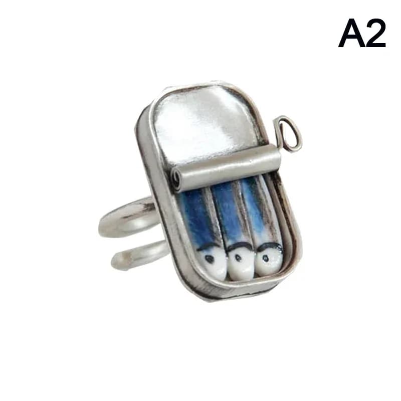Bague/collier réglable de sardines en conserve, bague amusante en alliage de sardines, cadeau, bague