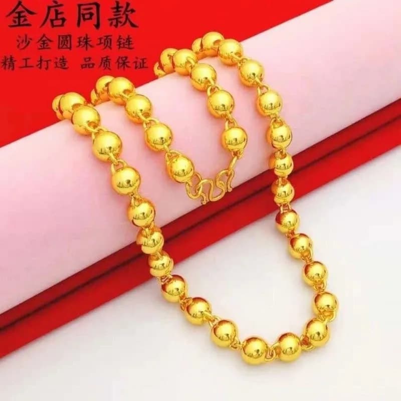 Collier vietnamien en or sable pour hommes et femmes, perles rondes brillantes dominatrices pour hom