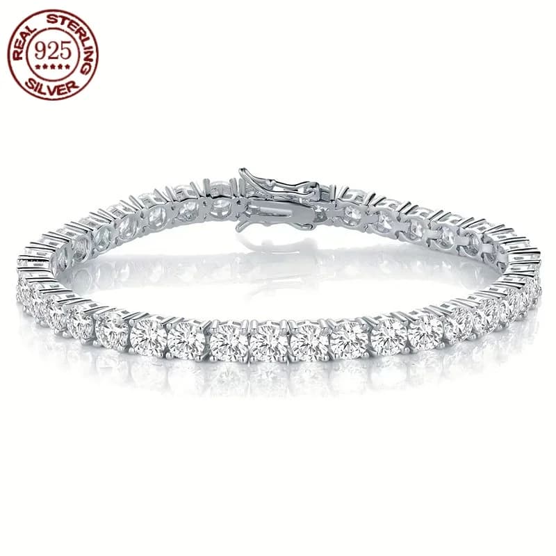 Bracelet Tennis Classique en Argent 925 Plaqué Or 18K avec Moissanite, Style Sophistiqué, Bijou Exqu