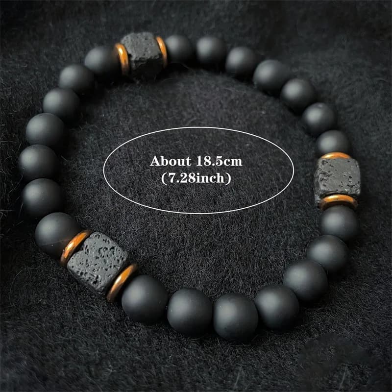 Bracelet de perles d'onyx et de pierre de lave pour hommes, Bracelet à breloques avec cordon élastiq