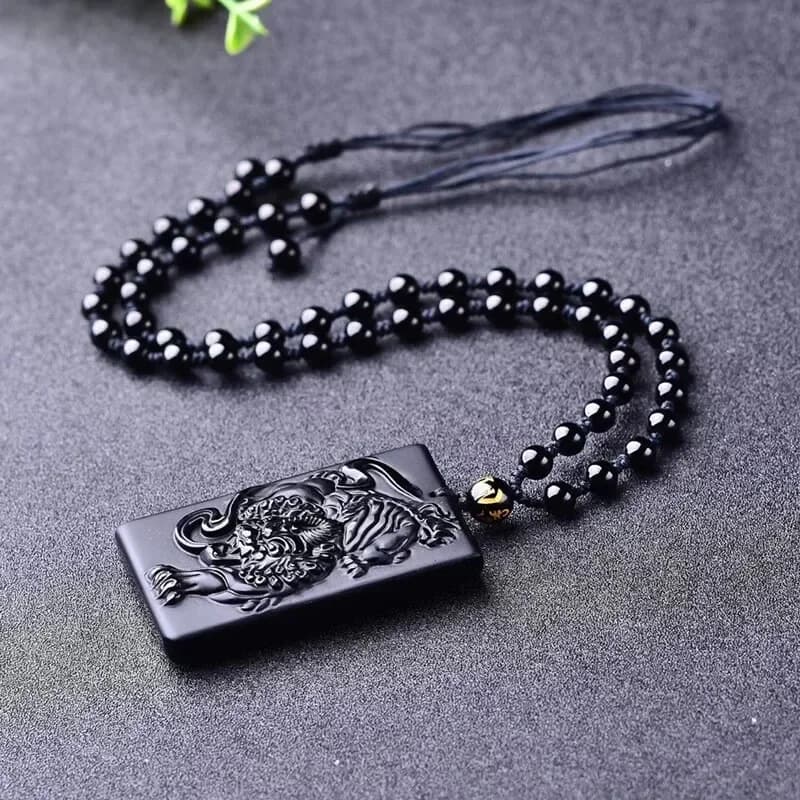 Collier Pixiu en obsidienne pour hommes et femmes, pendentif carré, bijoux de marque
