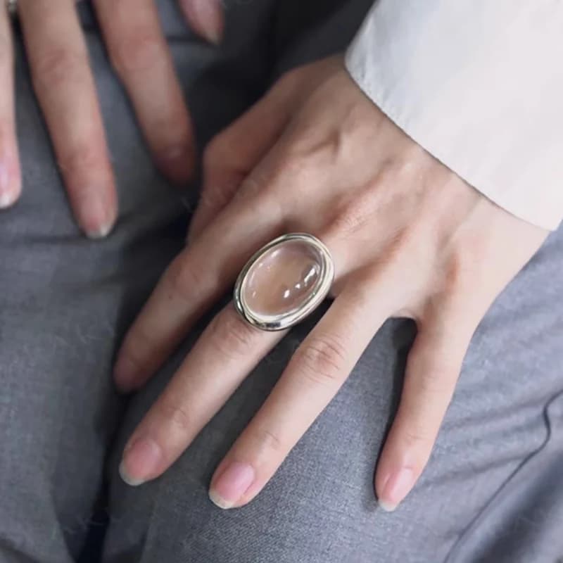 Foxanry couleur argent Ellipse cristal anneaux pour femmes Simple exagéré élégant Vintage tempéramen