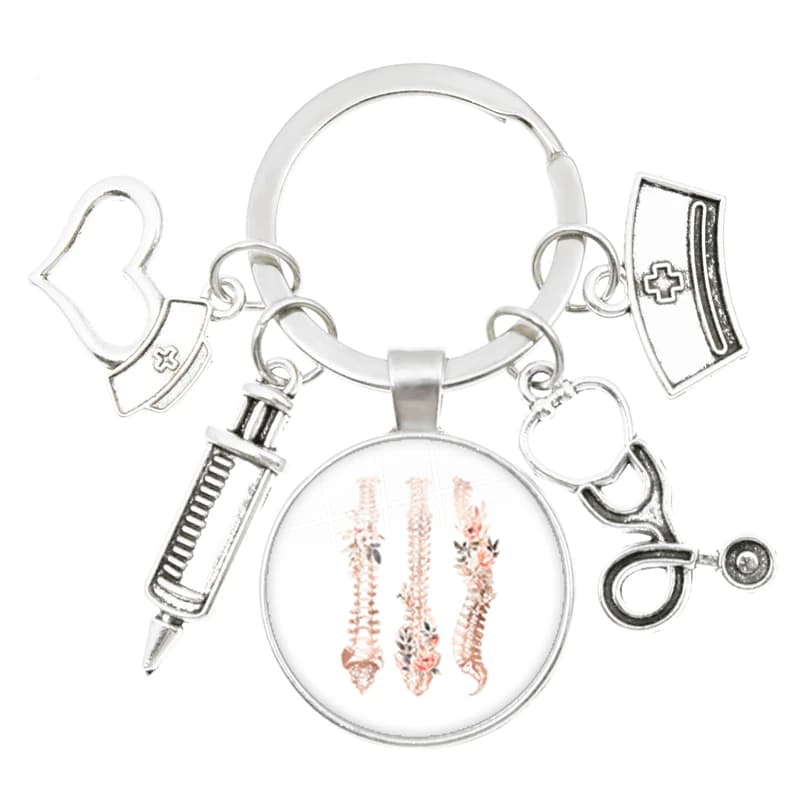 Porte-clé avec Image stéthoscope, 25mm, Cabochon en verre, outils médicaux, pendentif, seringue médi