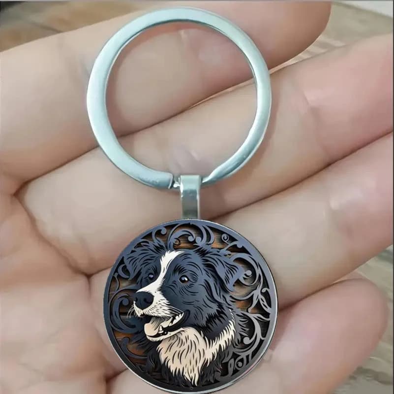 Porte-clés Border Collie de style vintage avec sculpture complexe - Alliage de zinc, cadeau parfait 