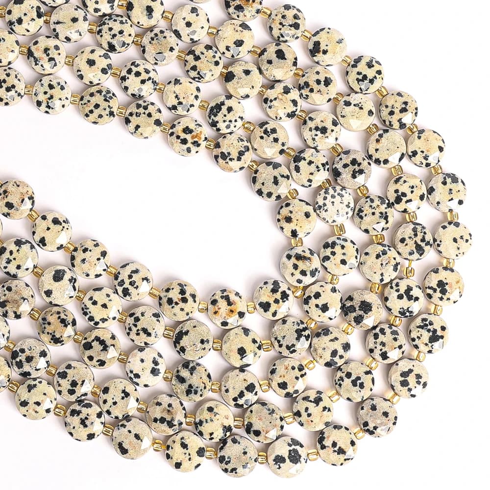 Perles de jaspe dalmatien pièce facettée 8MM 10MM, perles vides beige et noires pour fabrication de 