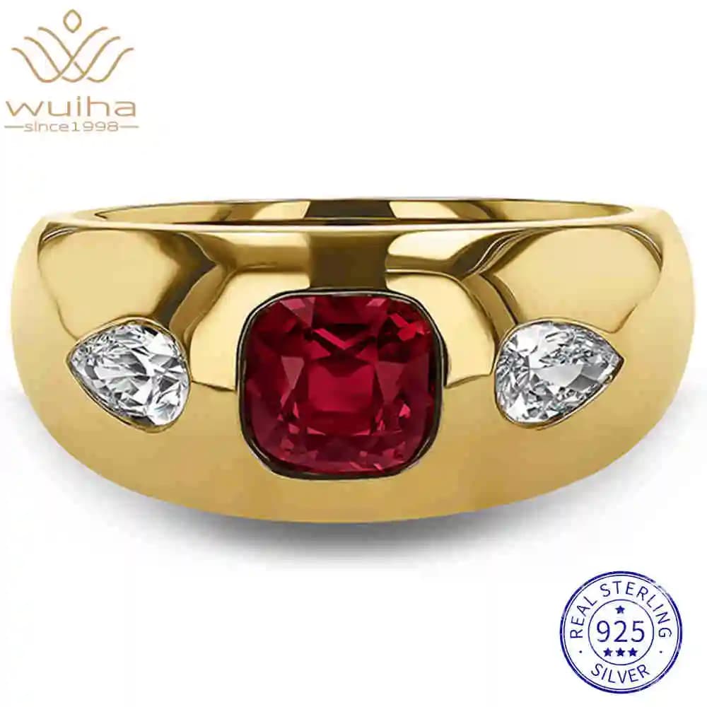 WUIHA Bague de fiançailles et de mariage en argent sterling 925 avec rubis de laboratoire taille cou