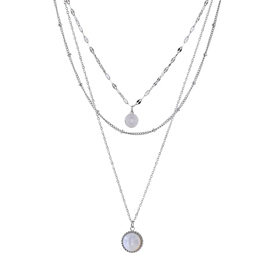Yhpup bohème pendentif rond en acier inoxydable collier chaîne exquis métal Texture collier femmes c