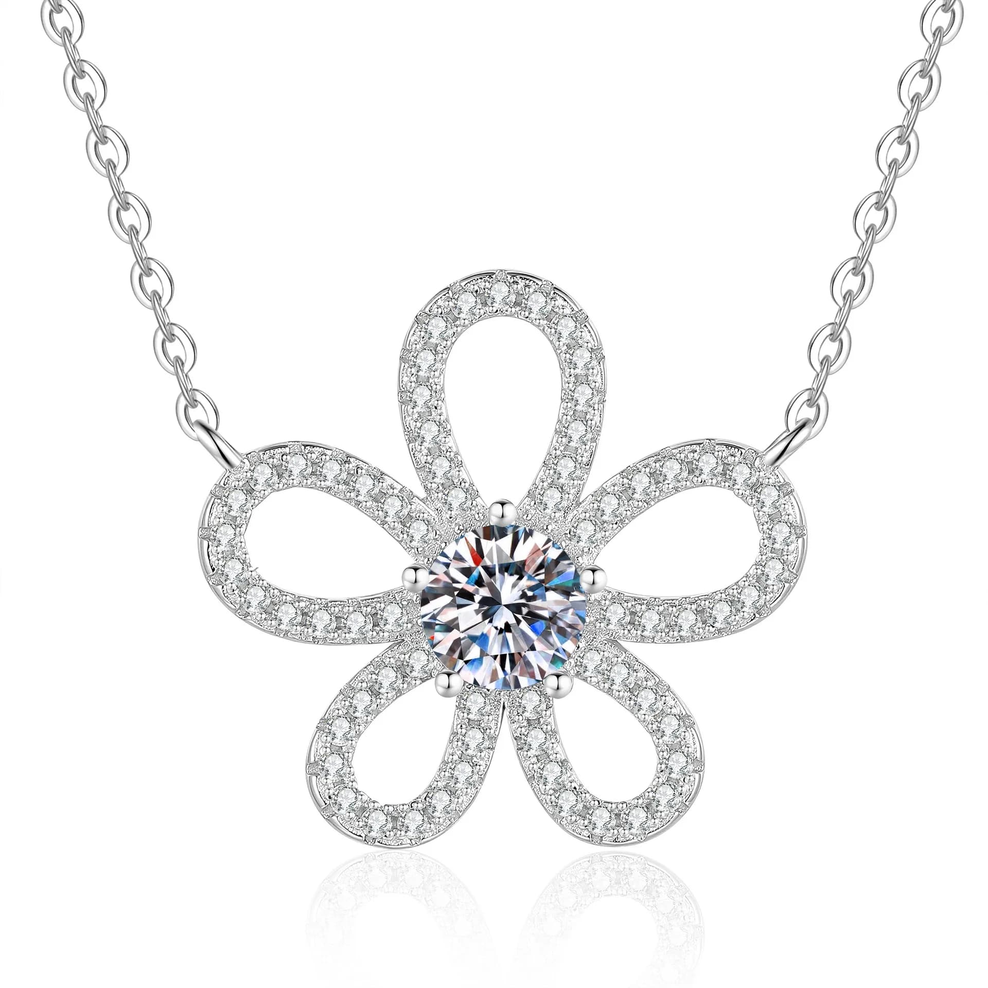 Collier en argent sterling S925 pour femme, collier ras du cou en moissanite à cinq pétales de 1 car