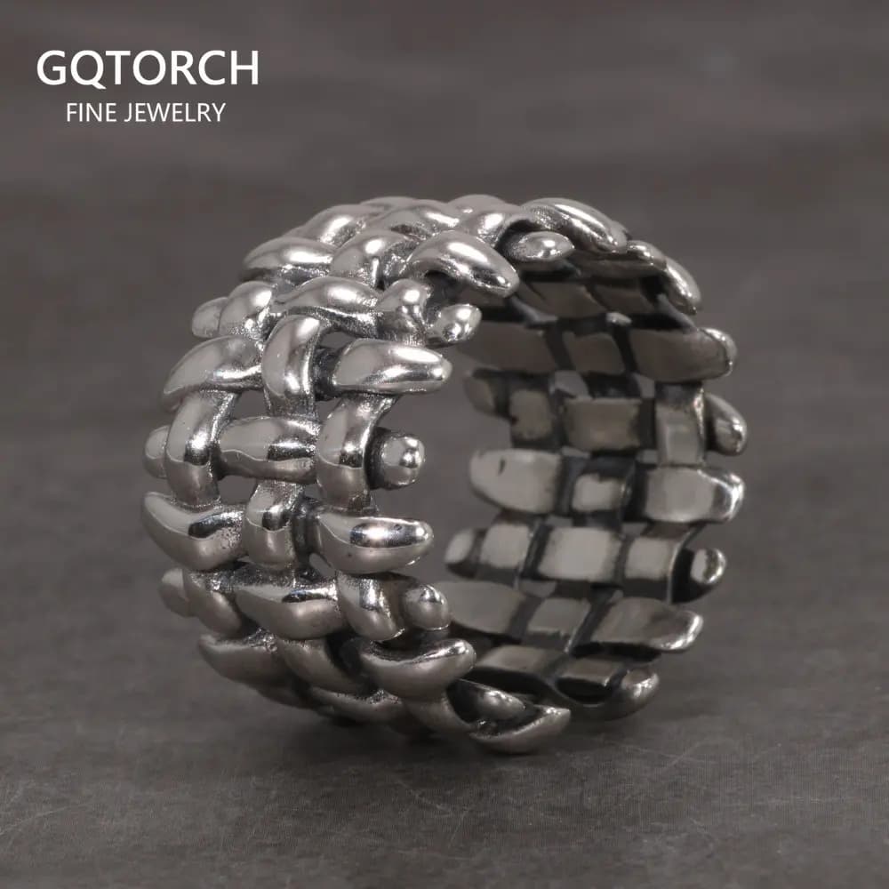 Grande bague tressée en argent Sterling 925, Style Vintage ajustable, bijoux pour hommes et femmes