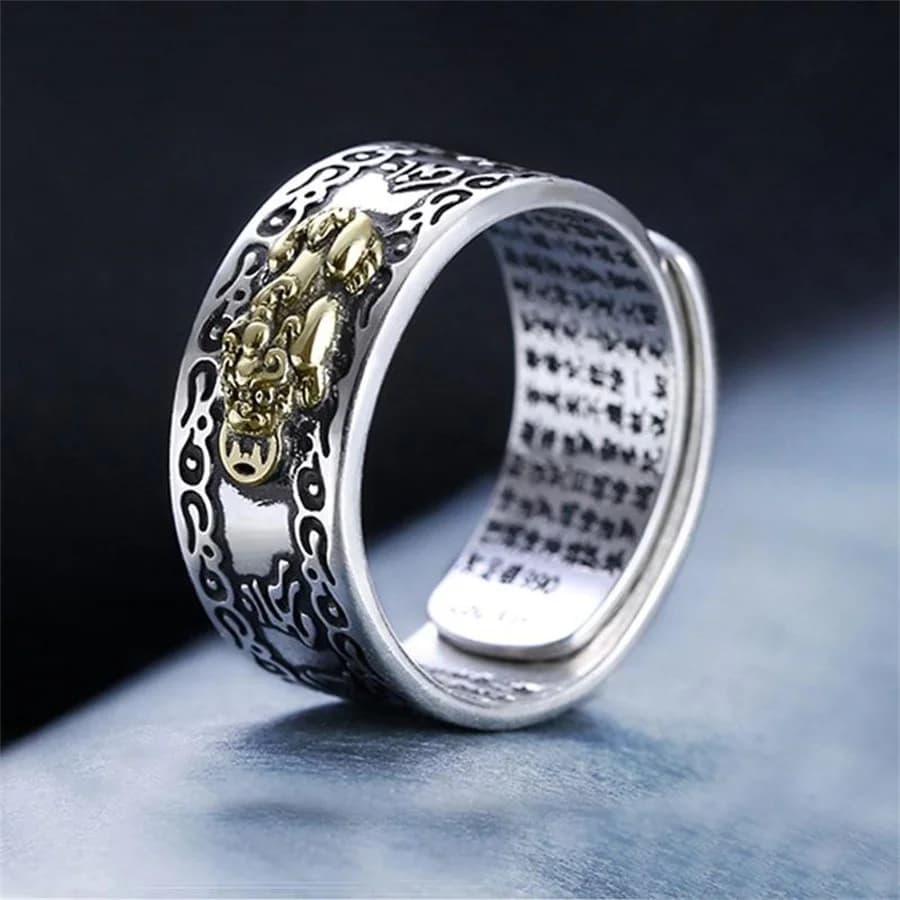 Bagues chinoises Feng Shui Pixiu, couleur argent, Animal Pixiu, anneau réglable pour femmes et homme