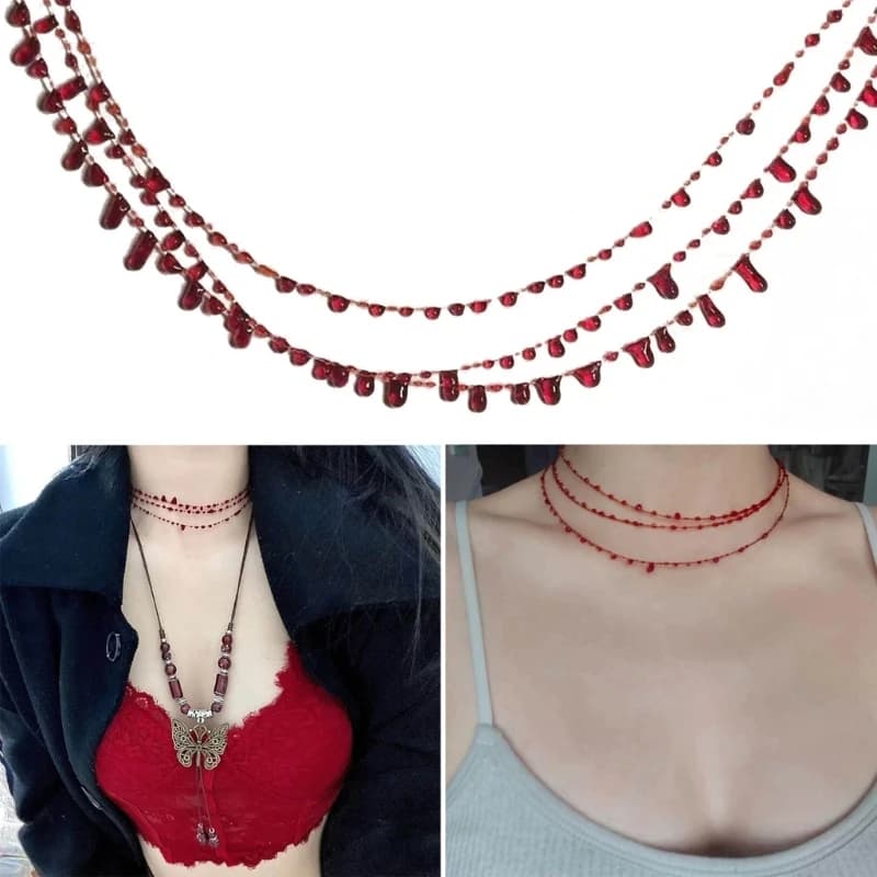 Collier Goutte de Sang en Résine Rouge pour Femme, Pendentif Unique, Clavicule, Fonction, Ras du Cou